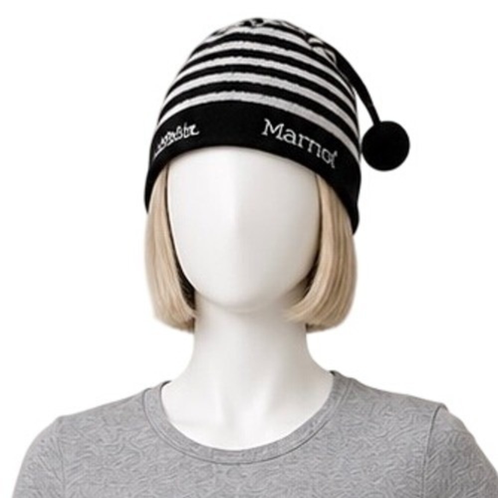 MARMOT 100% Wool Striped Tassel Beanie Ski Winter Hat Black White | One Size